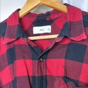 Tna Women’s Red and Black Plaid Shirt - Size L